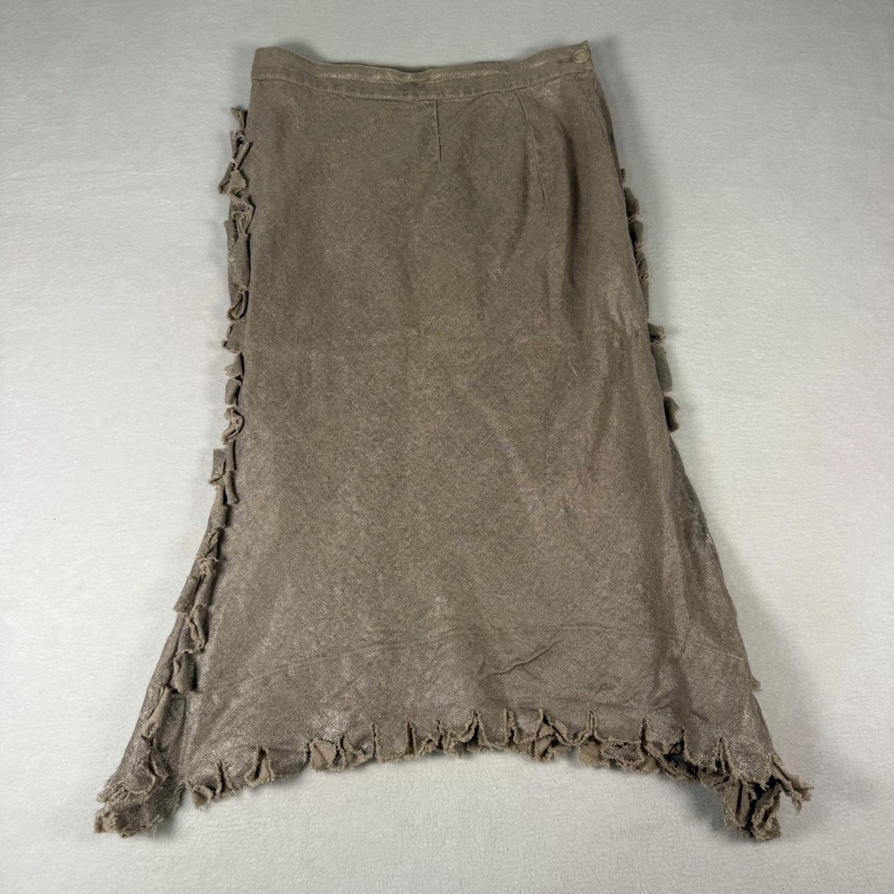 Vivienne Westwood Skirt Womens 8 Tan Linen Metallic Ruffle Boho Grunge Italy 480